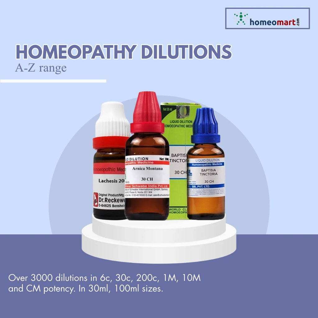 Homeopathy dilutions in 6c 30c 200c 1M 10M CM potency