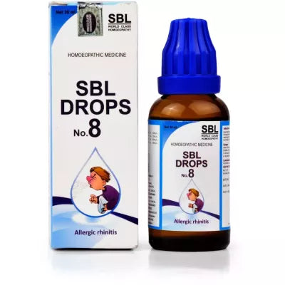 Homeopathy SBL Drop No 8 for allergic rhinitis, nasal discharge, sneezing 