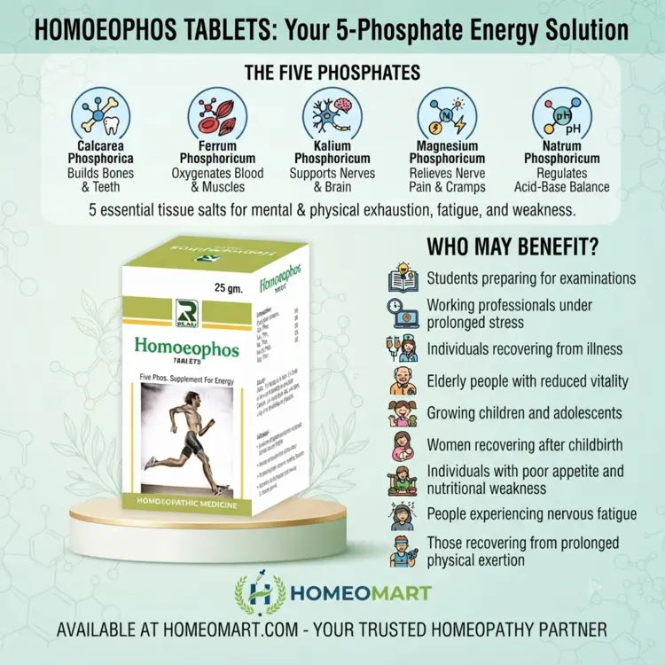 5 Phosphates daily supplement for Mental & Physical Exhaustion, Homeopathy tablets for debility, tonic for mental and physical exhaustion