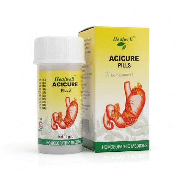 Healwell Acicure Pills bottle and packaging on a white background