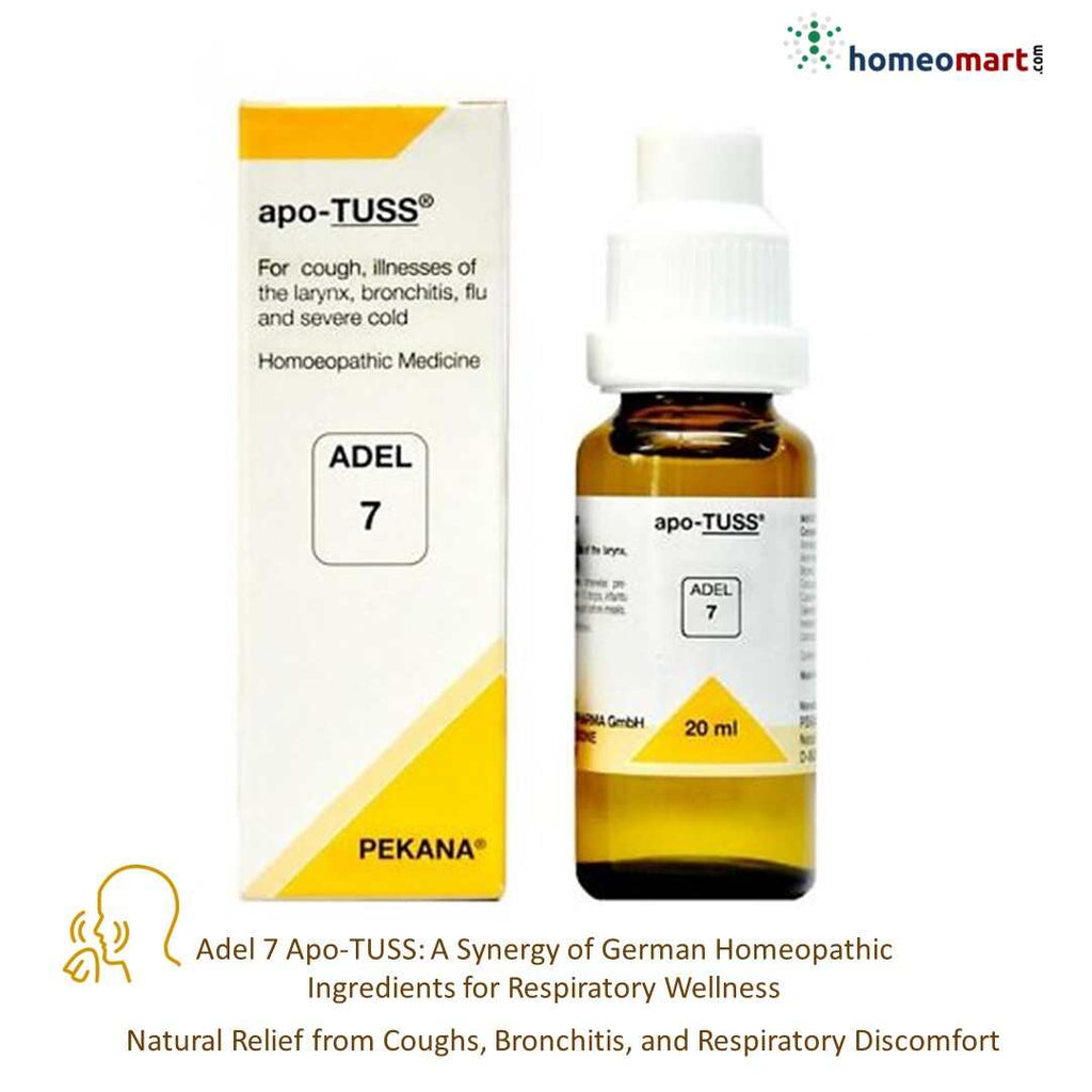 Adel 7 Apo-TUSS, a homeopathic remedy  for various types of cough, laryngitis, and bronchial infections