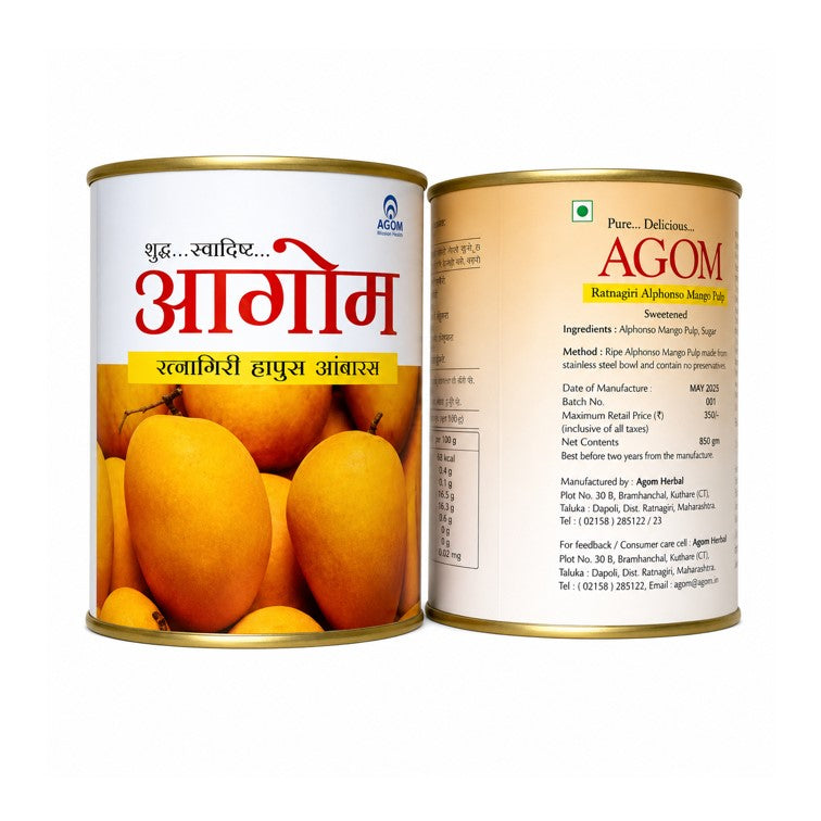From the house of AGOM, a trusted name in homeopathy and natural products since 1959, comes the original GI-tagged Ratnagiri Alphonso Mango Pulp. Sourced exclusively from the Konkan region of Maharashtra (watch actual plantation video at location here), this Alphonso mango pulp captures the sweetness, richness, and unparalleled flavor of IndiaтАЩs most sought-after mango variety.
