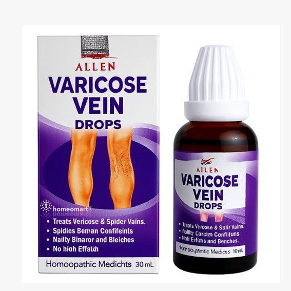Varicose vein drops packaging and bottle on a white background