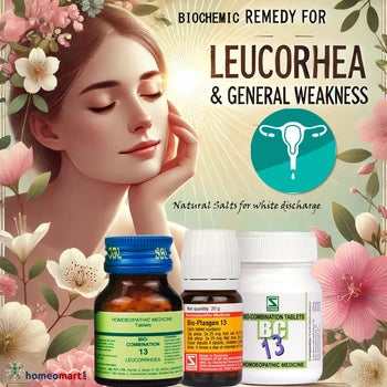 Biochemic Combination Tablets BC 13 for discharge resembling the white of eggs (leucorrhoea), acrid and watery in nature