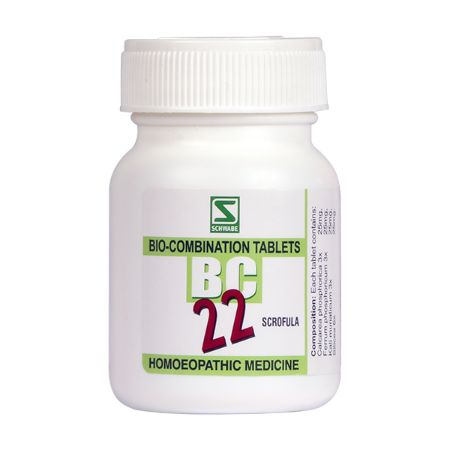 Schwabe Biocombination BC22 Tablet for Scrofula (Glandular Tumors), homeopathic medicine for scrofula and glandular swelling treatment, best tablets for scrofuloderma and suppurating abscess homeopathy,