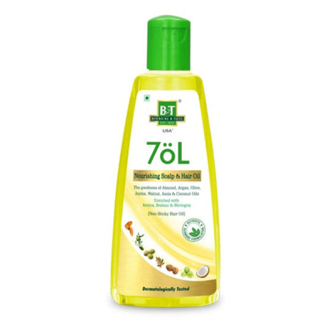 B&T 7oL Hair Oil nourishes & strengthens hair with Almond, Argan, Jojoba & Amla oils. Controls hair fall, boosts growth & restores shine.
