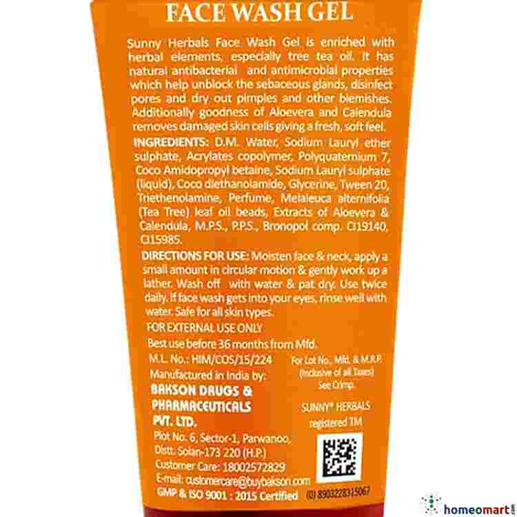 Sunny Herbals Face Wash Gel: Acne-Free, Glowing Skin with Tea Tree Oil & Aloe Vera