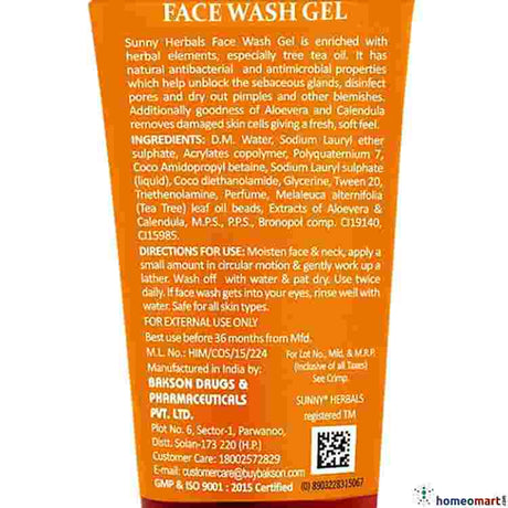 Sunny Herbals Face Wash Gel: Acne-Free, Glowing Skin with Tea Tree Oil & Aloe Vera