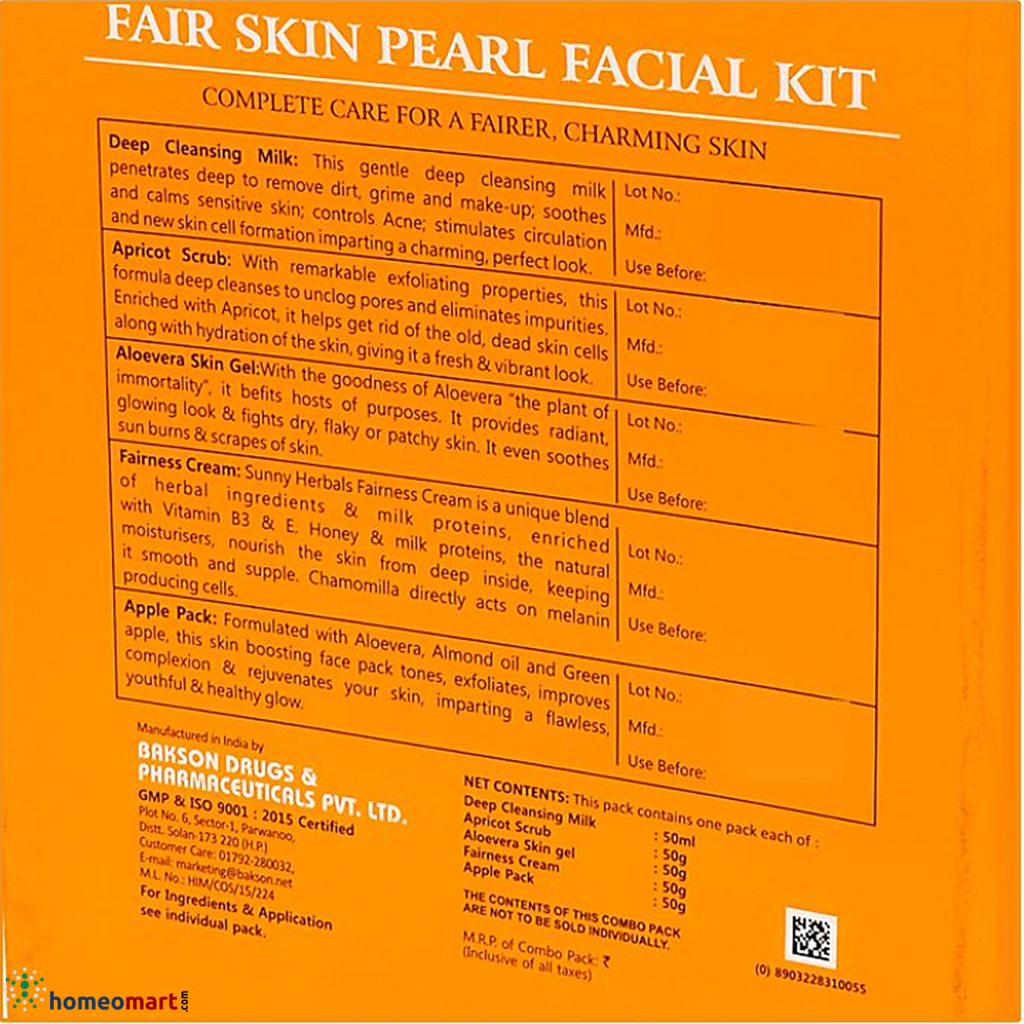 Bakson's Fair Skin Facial Kit for Fair, Hydrated, Soft and Glowing Skin