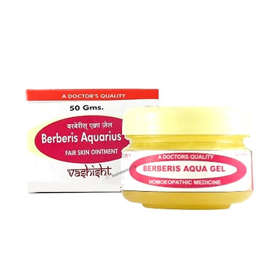 Yellow jar of Berberis Aquarius ointment with packaging on a white background