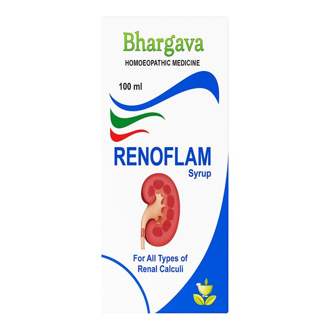 Bhargava Renoflam Syrup packaging for renal calculi on a white background