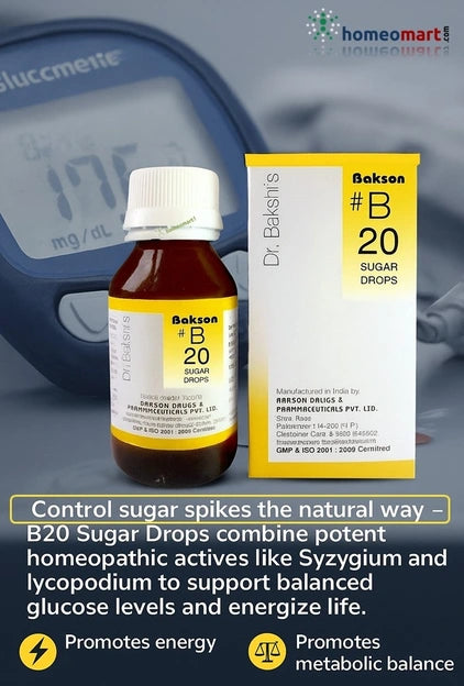 Control sugar spikes the natural way – B20 Sugar Drops combine potent homeopathic actives like Syzygium and Lycopodium to support balanced glucose levels and energize life