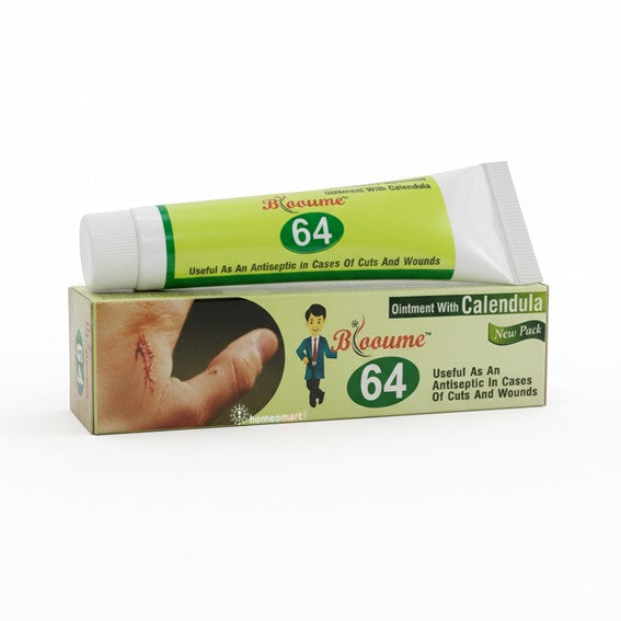 Blooume 64 ointment tube and packaging on a white background