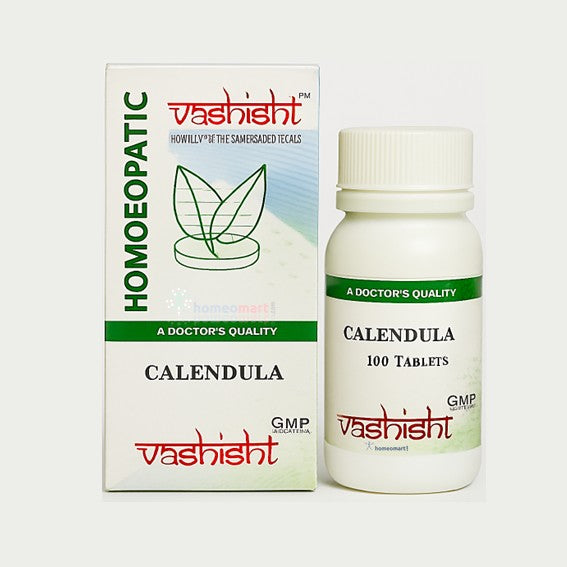 Vashishth Calendula homeopathic product packaging on a white background