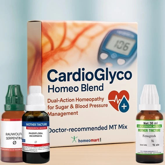 Doctor-recommended homeopathic mix with Fenugreek, Rauwolfia & Passiflora for natural sugar and BP control.