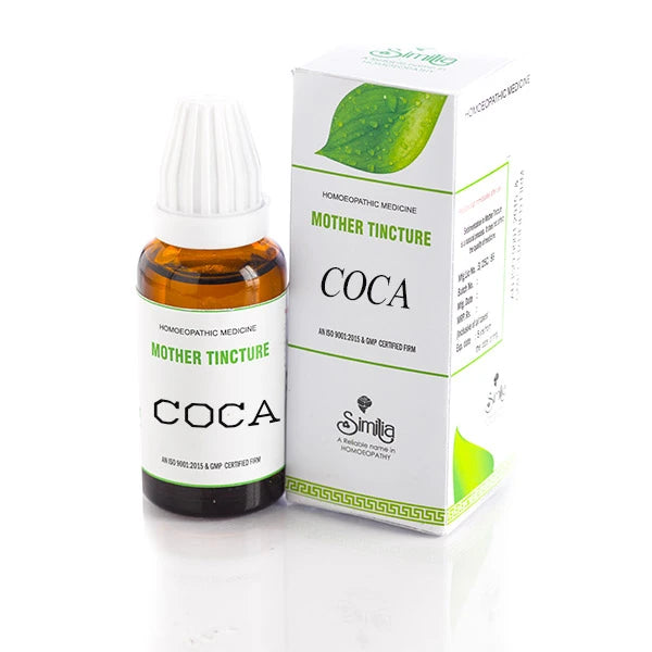 Coca mother tincture bottle and packaging on a white background