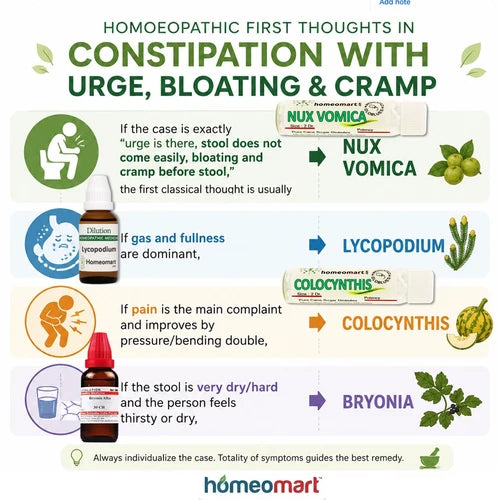 homeopathic remedies for constipation and bowel irregularity, homeopathy for dry, hard stools and incomplete evacuation, Homeopathy for sluggish bowel movements and bloating.