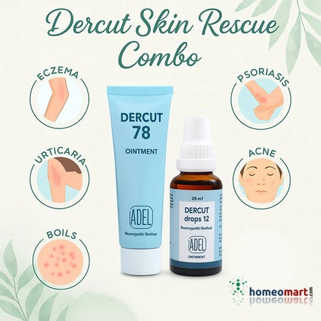 Adel dercut combo (Dercut 78 ointment & Dercut 12 drops) natural relief from chronic or inflammatory skin conditions