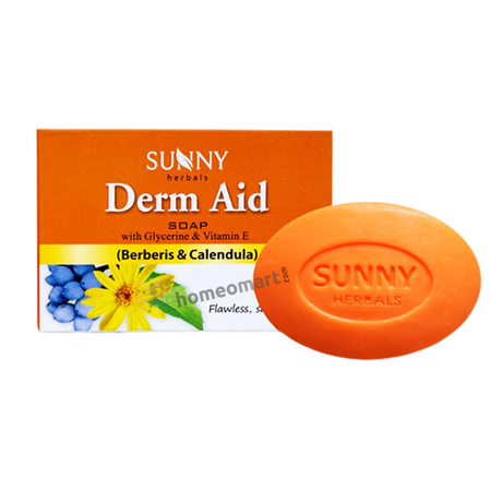 Sunny Herbals Derm Aid Soap relieves dry, flaky skin with Aloe, Calendula, and Berberis. Fights eczema, psoriasis, and itching naturally.