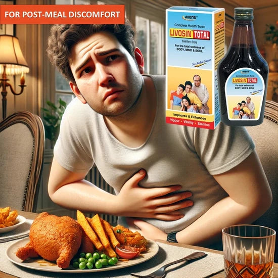 Livosin Total Health Tonic supports liver function, relieves bloating and post meal discomfort, fatty liver, and jaundice