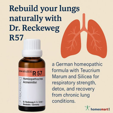 Dr. Reckeweg R57 homeopathy lung drops relieve COPD, asthma, lung calcification & TB symptoms.