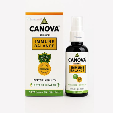Canova Immune Balance product packaging and bottle on a white background