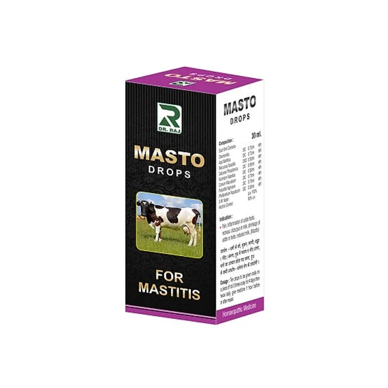 Discover Dr Raj Masto Drops, a specialized homeopathic treatment for mastitis in dairy animals. Relieve symptoms like udder pain, inflammation, redness, and milk abnormalities safely and effectively. Formulated with natural ingredients, Masto Drops provide a non-intrusive solution for mastitis, ensuring the well-being of your dairy animals. Easy to administer and free from side effects, it's the ideal choice for holistic veterinary care