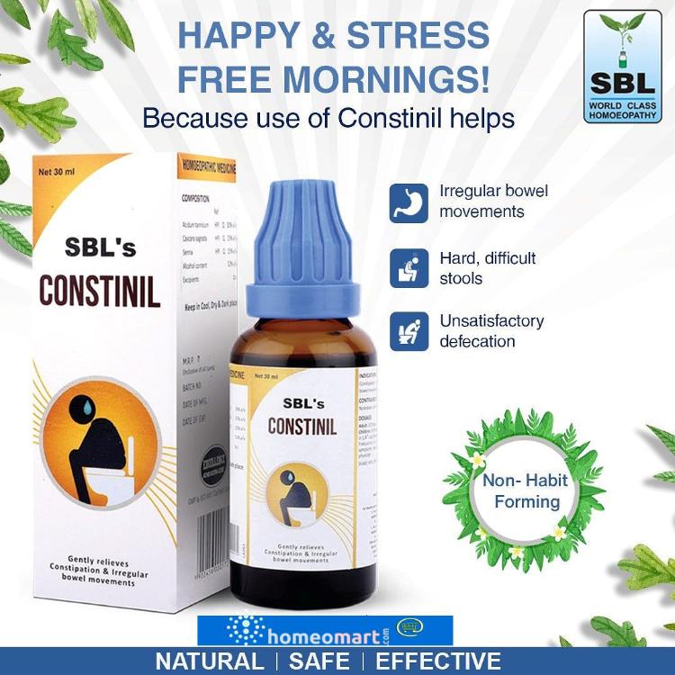 SBL Constinil Drops provide a natural, homeopathic remedy for constipation, offering gentle relief from irregular bowel movements, incomplete defecation, and related abdominal discomfort. This effective solution promotes regularity without harsh side effects, making it a preferred option for those seeking a safe alternative to over-the-counter laxatives.