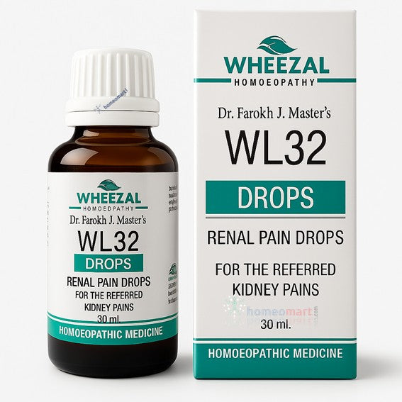 Wheezal WL32 Drops bottle and packaging on a white background