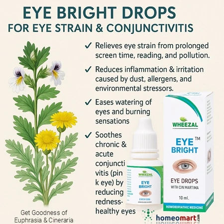 Refresh your eyes with nature’s care! Wheezal Eye Bright Drops relieve eye strain, irritation, and conjunctivitis, promoting clearer, healthier vision. Safe, gentle & effective!