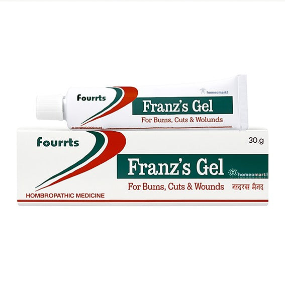 Two tubes of Fourts Franz's Gel for burns, cuts, and wounds on a white background