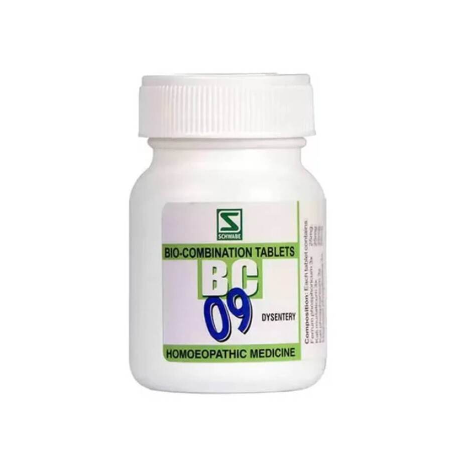 Schwabe Biocombination No 9 Tablets 20 Gms pack. BC 09 is a biochemic combination remedy formulated to manage symptoms of dysentery, especially those involving mucus, blood, and frequent stools.