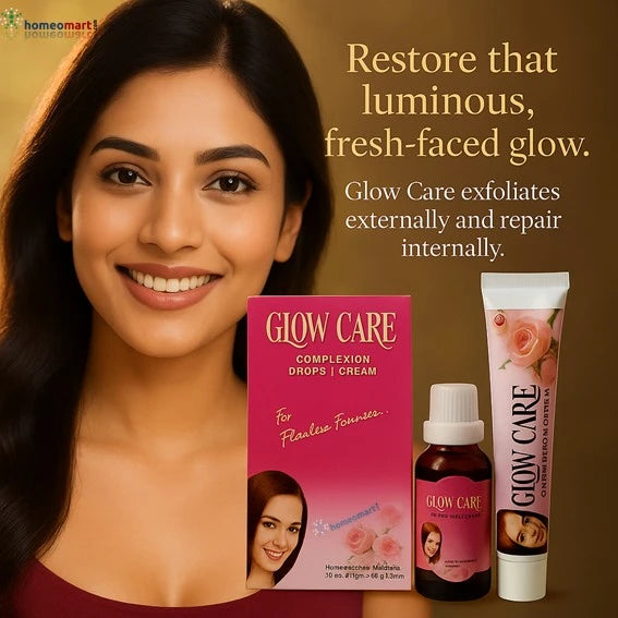 Get glowing skin naturally with Glow Care's fairness drops & cream. Exfoliates dead skin, purifies blood, and brightens complexion inside-out.