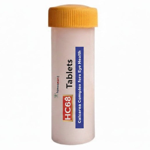 Bottle of HC68 Tablets for Calcareous Complex Eye Health on a white background