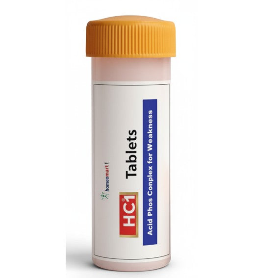 Bottle of HC1 Tablets with a yellow cap on a white background