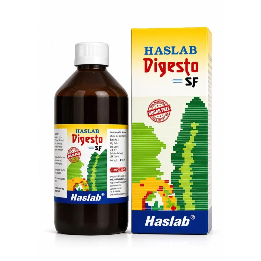 Haslab Digesto Syrup is a scientifically formulated homeopathic digestive tonic and antacid designed to address a wide range of gastrointestinal issues, particularly loss of appetite, indigestion, flatulence, and acidity. Ideal for individuals with chronic stomach disorders or those experiencing digestive sluggishness.