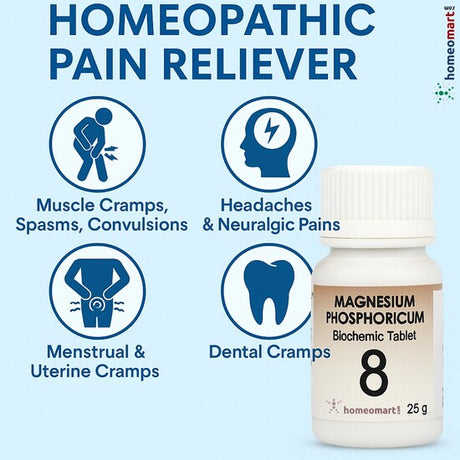 Magnesium Phosphoricum, often called the "Homeopathic Pain Reliever," is a biochemic tissue salt essential for muscle cramps, denta pain, menstrual cramps and nerv epain