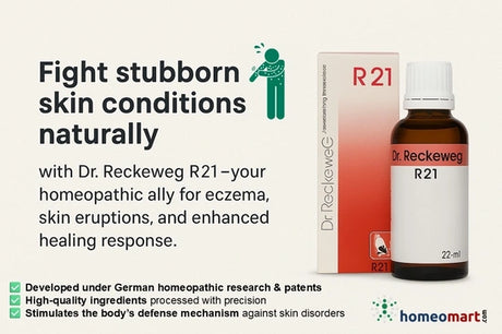 Fight stubborn skin conditions naturally with Dr. Reckeweg R21—your homeopathic ally for eczema, skin eruptions, and enhanced healing response