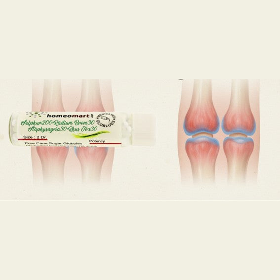 Homeopathy pills with knee pain illustration on a beige background