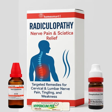 Best homeopathy medicines for radiculopathy, cervical/lumbar nerve pain, sciatica, tingling & numbness. Dr. Gopi’s expert picks. Pills & drops available.