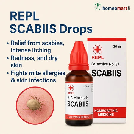 Stop the itch, soothe the skin! REPL SCABIIS targets scabies, mite allergies, and dry rashes—naturally and effectively with homeopathy.