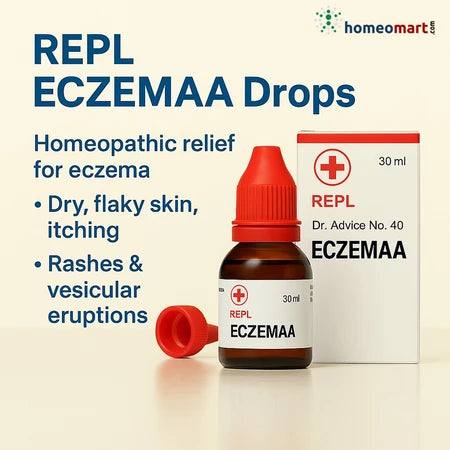Say goodbye to eczema flare-ups! Homeopathy REPL ECZEMAA soothes itchy, flaky skin and restores comfort with a powerful herbal blend—naturally and safely.
