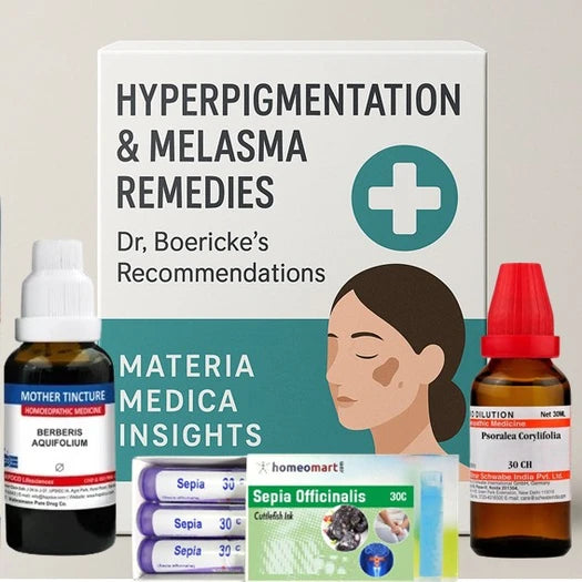 homeopathic medicine for hyperpigmentation, homeopathic medicine for melasma, homeopathic medicine for dark spots, best homeopathic medicine for pigmentation, homeopathy for uneven skin tone, Berberis Aquifolium for pigmentation, Boericke pigmentation remedies,
