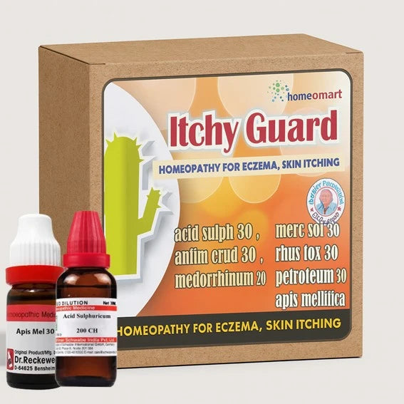 Itchy Guard homeopathy product packaging with two bottles on a white background