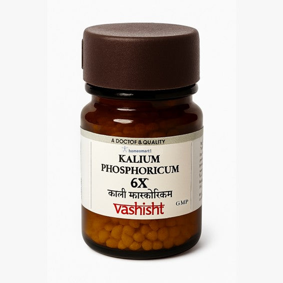 Bottle of Kalium Phosphoricum 6X by Vashisht on a white background