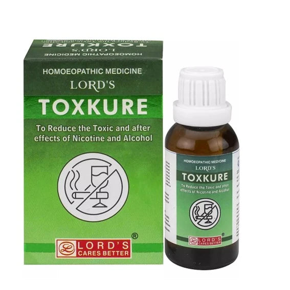 Lord's Toxkure homeopathic medicine bottle and packaging on a white background