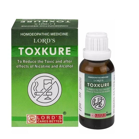 Lord's Toxkure homeopathic medicine bottle and packaging on a white background