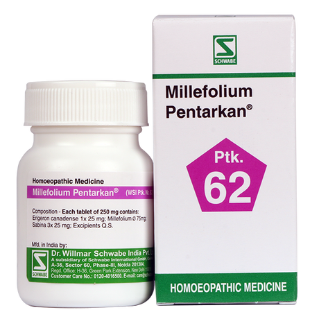 Schwabe Millefolium Pentarkan tablet, homeopathy for Excessive Uterine Bleeding