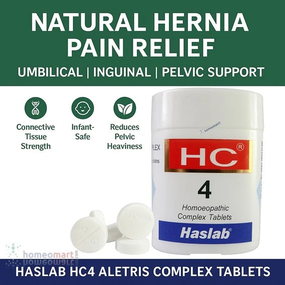 Haslab HC4 Aletris Complex Tablets for natural hernia pain relief on a white background