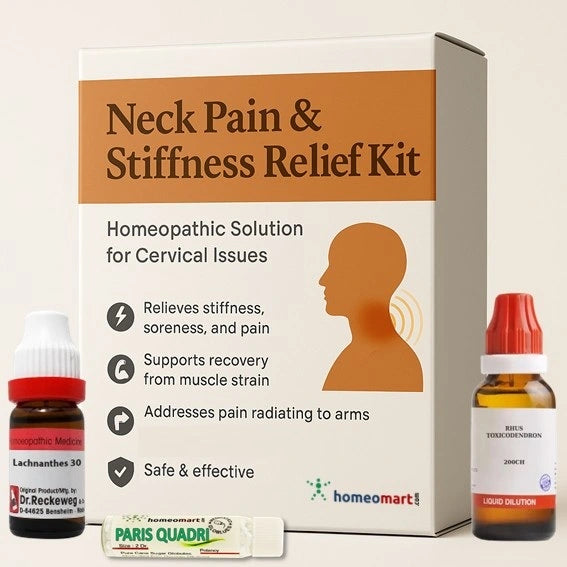 Reclaim your comfort and mobility with the Neck Pain & Stiffness Relief Kit. Expertly formulated with 13 potent homeopathic remedies like Rhus Tox, Arnica, and Guaiacum, this natural solution targets neck stiffness, muscle tension, and cervical pain. Safe, non-sedative, and ideal for regular use, it’s your path to pain-free movement.